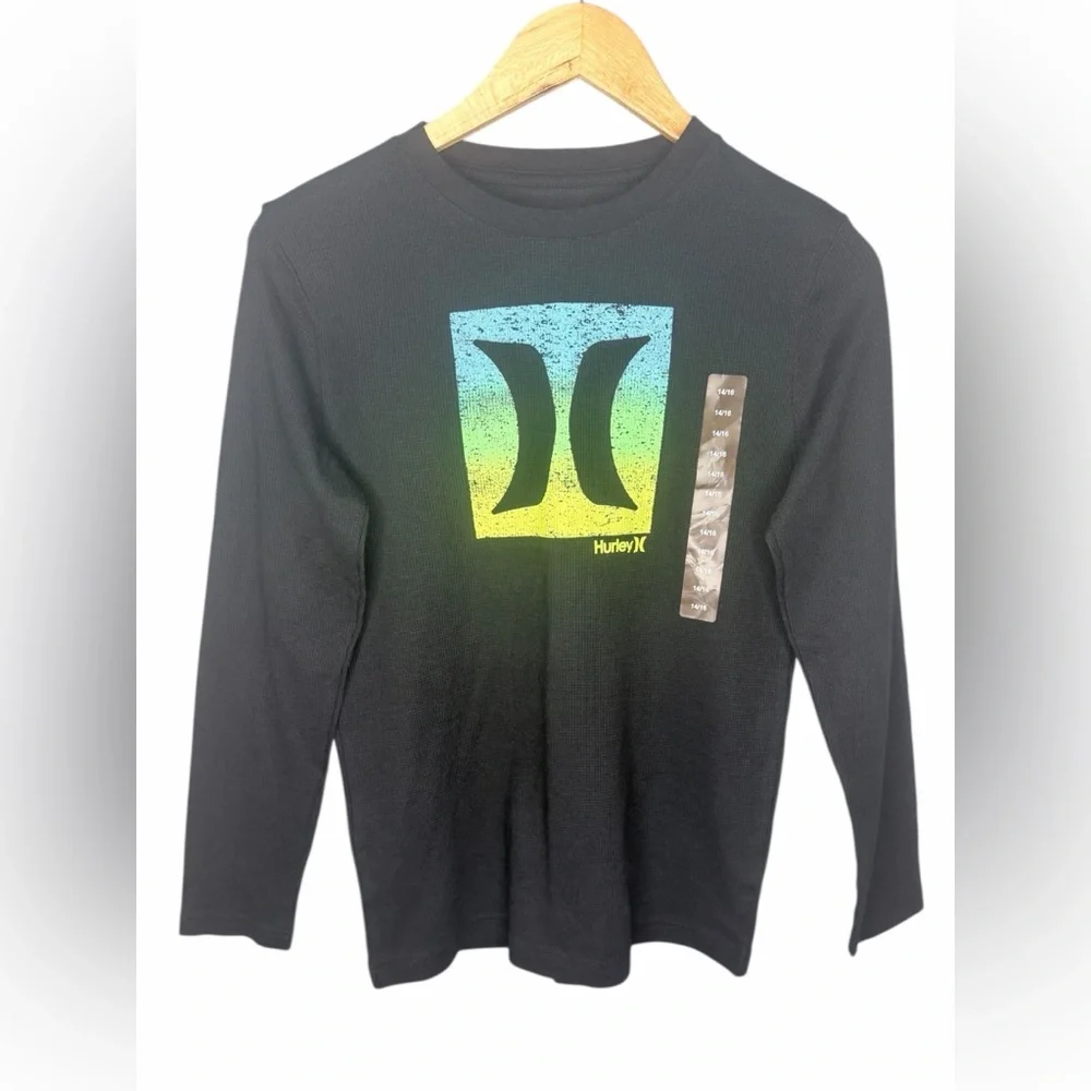 Hurley Black Long Sleeve Waffle Knit Shirt